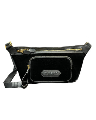 Tom Ford Velvet and Leather Logo Applique Belt Bag in Black