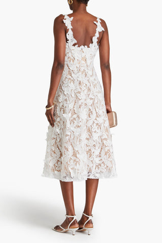 MARCHESA NOTTE FLARED GUIPURE LACE MIDI DRESS - Size 8