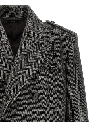 Tom Ford Herringbone Tweed Double-Breasted Overcoat Black White