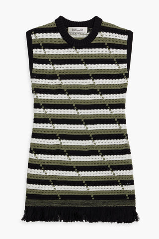 DIANE VON FURSTENBERG CASSIE STRIPED POINTELLE-KNIT COTTON VEST - Size M