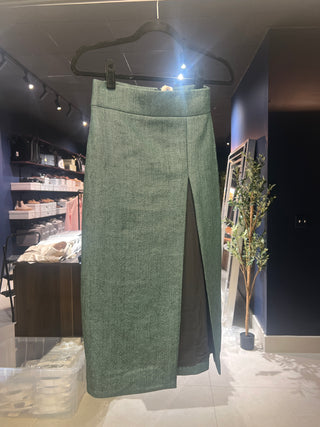 Tom Ford Textured Woven Front Slit Pencil Skirt Green