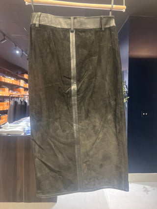 Tom Ford Suede Leather Trimmed High-Waist Pencil Skirt
