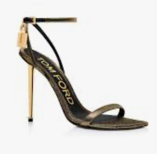 Tom Ford Metallic Embossed Leather Padlock Stiletto Sandals