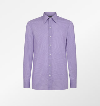 Tom Ford Silk Micro-Check Spread Collar Shirt Purple