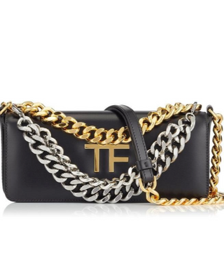 Tom Ford Leather Mixed-Chain TF Logo Shoulder Bag Black