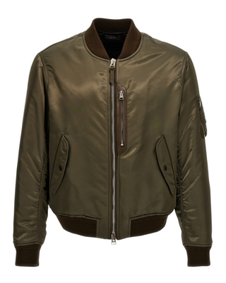 Tom Ford Nylon Ribbed-Trim Bomber Jacket Green
