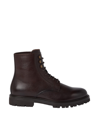 Brunello Cucinelli Pebbled Leather Lace-Up Ankle Boots with Lug Sole