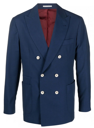Brunello Cucinelli Double-Breasted Wool Blazer Ink Blue