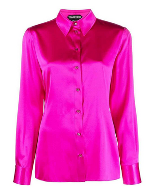Tom Ford Silk Point-Collar Long Sleeve Shirt Pink