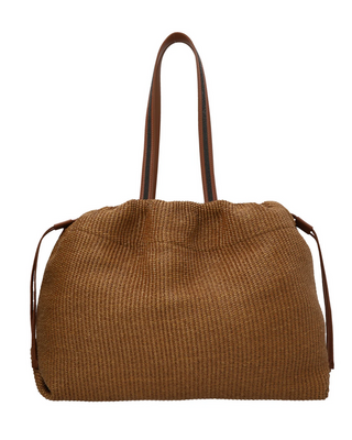 Brunello Cucinelli Woven Raffia Drawstring Tote Bag Farro