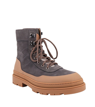 Brunello Cucinelli Mixed Leather Lug Sole Combat Boots