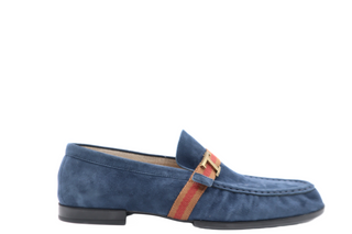Tods Blue Suede Gommino Driving Shoes with T-Buckle Strap