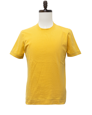 Brunello Cucinelli Mustard Cotton Crew-Neck T-shirt with Contrast Stitching