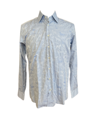 ETRO Light Blue Jacquard Leopard Cat Print Button-Down Shirt