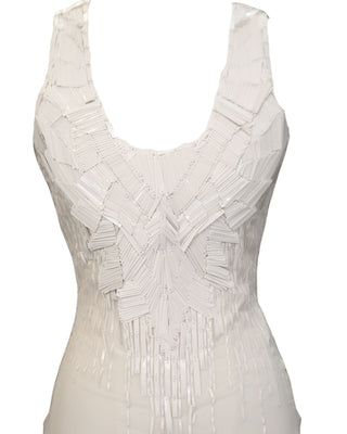Balmain Geometric Embellished Scoop-Neck Bodysuit White