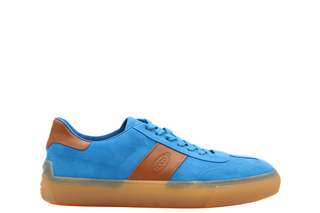 Tods Bright Blue Suede Lace-Up Low-Top Sneakers with Brown Accents