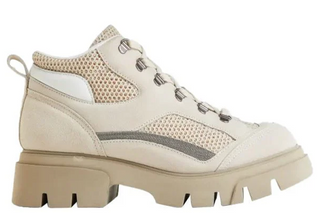 Brunello Cucinelli Light Beige Lamb Suede and Mesh Monili Lace-Up Booties
