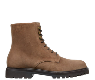 Brunello Cucinelli Tobacco Suede Lace-Up Boots with Lug Sole