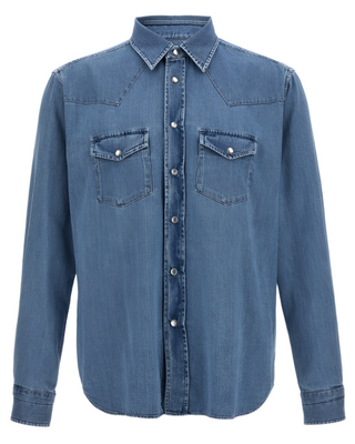Tom Ford Twill Denim Western Shirt in Denim Blue