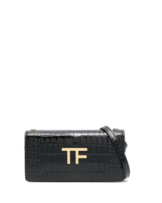 Tom Ford Croc-Effect Leather TF Plaque Mini Shoulder Bag