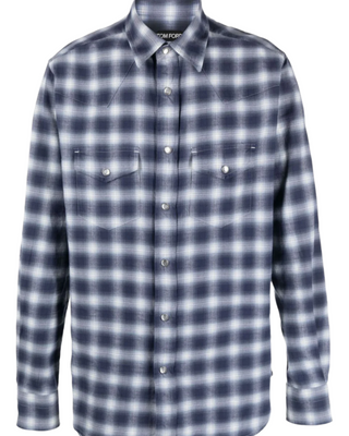 Tom Ford Plaid Snap-Button Western Shirt