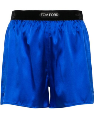 Tom Ford Tom Ford Royal Blue Satin Logo Waistband Shorts