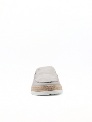 Tods Light Grey Suede Loafers with Raffia Sole
