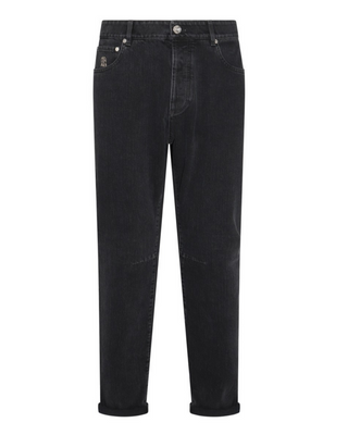 Brunello Cucinelli Washed Dark Grey Tapered Denim Jeans