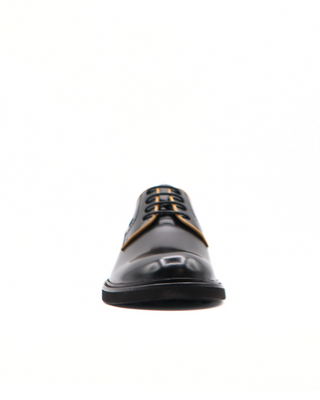 Tods Polished Leather Lace-Up Derby Shoes with Yellow Trim