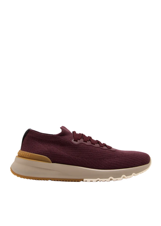 Brunello Cucinelli Mens Knit Sneakers in Red