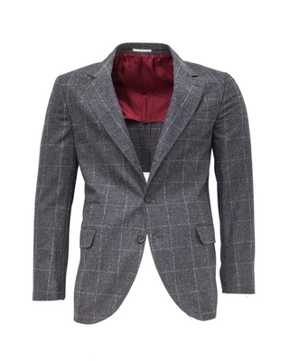 Brunello Cucinelli Wool Blend Windowpane Check Single-Breasted Blazer