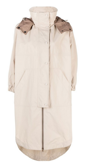 Brunello Cucinelli Technical Long-Sleeved Hooded Parka in Soft Stone