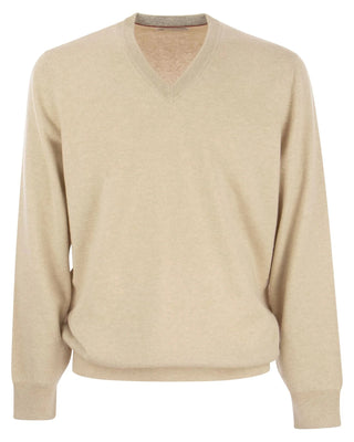 Brunello Cucinelli Cashmere V-Neck Sweater in Beige