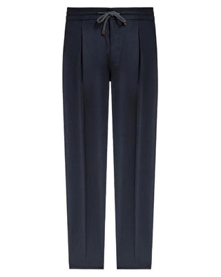 Brunello Cucinelli Pleated Wool Drawstring Track Pants Blue