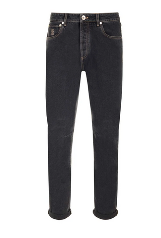Brunello Cucinelli Brunello Cucinelli Dark Wash Denim Panel-Knee Trousers