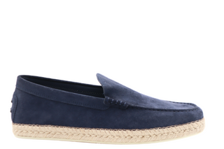 Tods Navy Blue Suede Slip-On Espadrille Loafers