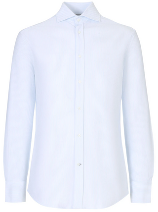 Brunello Cucinelli Striped Cotton Point-Collar Dress Shirt White Light Blue