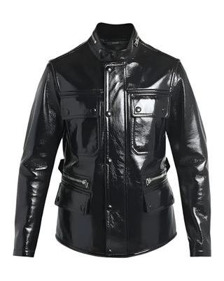 Tom Ford Shiny Crackled Leather Multi-Pocket Field Jacket