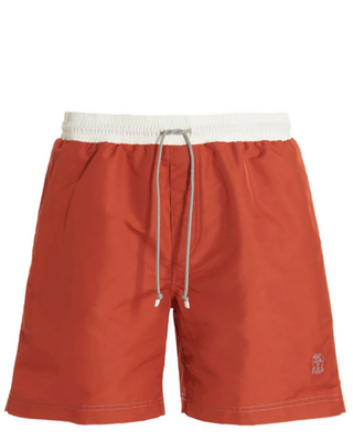 Brunello Cucinelli Technical Nylon Drawstring Swim Shorts Terracotta
