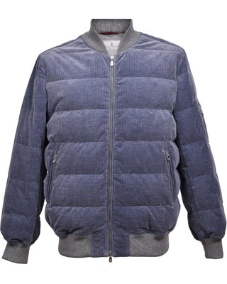 Brunello Cucinelli Cashmere Corduroy Padded Bomber Jacket in Blue