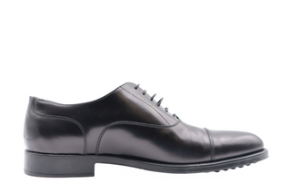 Tods Shiny Black Leather Lace-Up Cap-Toe Oxfords