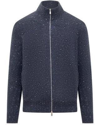 Brunello Cucinelli Flecked Knit Stand-Collar Zip-Up Cardigan