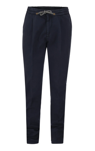 Brunello Cucinelli Cotton Pleated Drawstring Trousers Navy