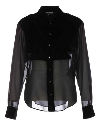 Tom Ford Velvet Sheer Panel Button-Up Shirt Black