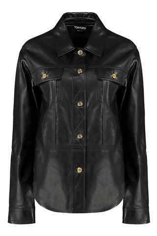 Tom Ford Leather Point-Collar Shirt Jacket Gold Buttons