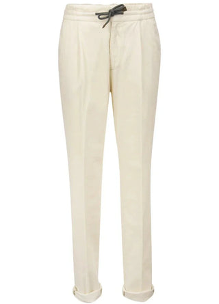 Brunello Cucinelli Velvet Drawstring Pleated Trousers in Ivory