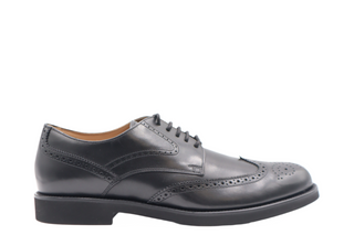 Tods Polished Leather Lace-Up Wingtip Derby Shoes Black