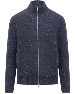 Brunello Cucinelli Flecked Knit Stand-Collar Zip-Up Cardigan
