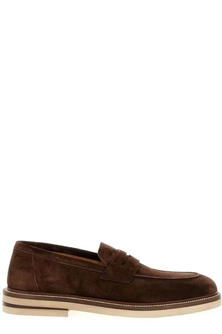 Brunello Cucinelli Round Toe Penny Loafers In Brown