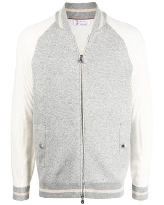 Brunello Cucinelli Two-Tone Knit Zipped Bomber Cardigan